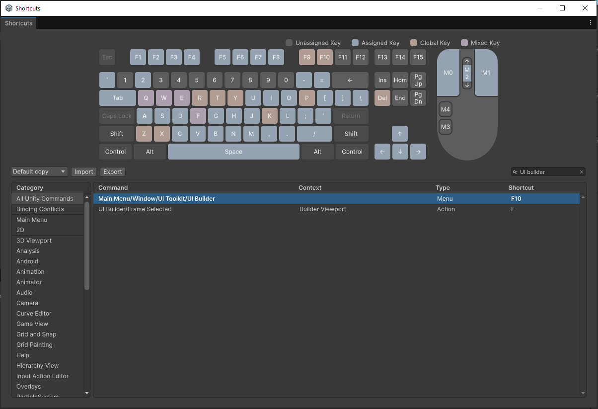 Setting up a keyboard shortcut to open UI Builder in Unity for Football Legends UI workflow