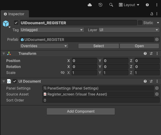 Main UI UIDocument configuration using Unity UI Toolkit in Football Legends